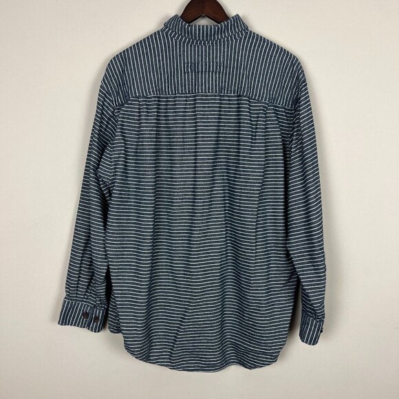 Duluth Trading Co Shirt Mens Large Blue Stripe Free Swingin' Flannel Relaxed Fit - Picture 6 of 10